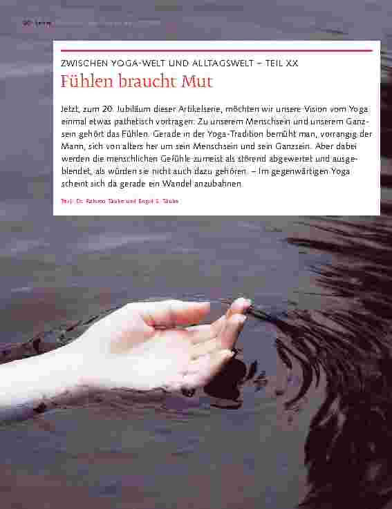 Vorschauseite 1: ZWISCHEN YOGA-WELT UND ALLTAGSWELT – TEIL XX Fühlen braucht Mut