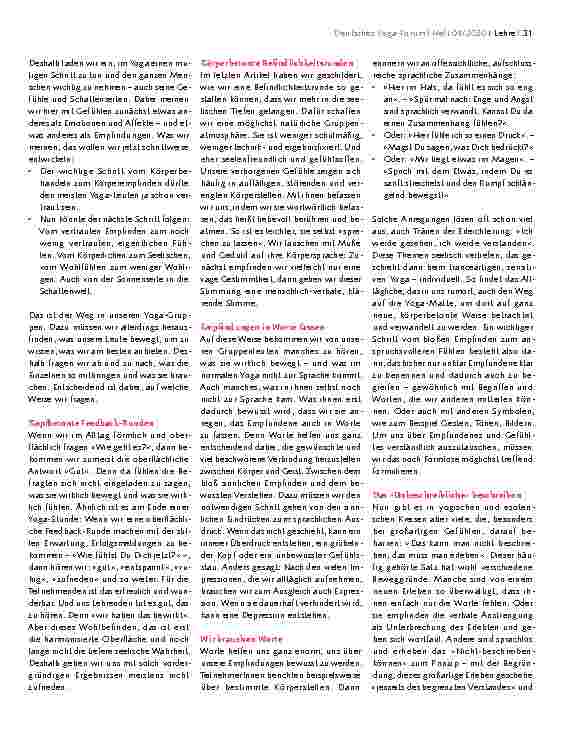 Vorschauseite 2: ZWISCHEN YOGA-WELT UND ALLTAGSWELT – TEIL XX Fühlen braucht Mut