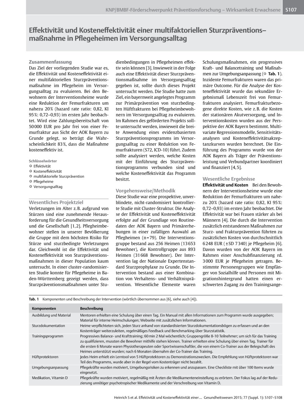Vorschauseite 1: Effektivität und Kosteneffektivität einer multifaktoriellen Sturzpräventions–maßnahme in Pflegeheimen im Versorgungsalltag