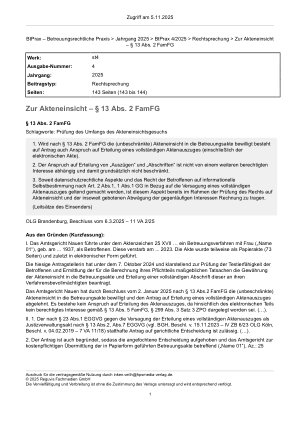 Vorschauseite 1: Zur Akteneinsicht – § 13 Abs. 2 FamFG