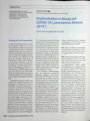 Vorschauseite 1: Impfverhalten in Bezug auf COVID-19 („Coronavirus disease 2019") Eine retrospektive Studie
