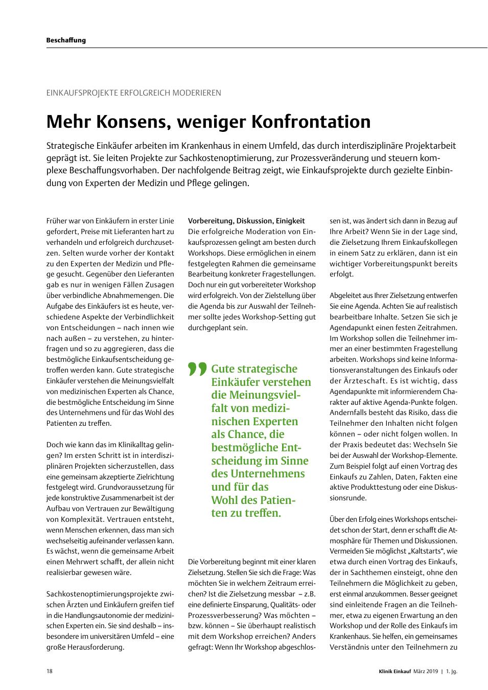 Vorschauseite 1: Einkaufsprojekte erfolgreich moderieren: Mehr Konsens, weniger Konfrontation