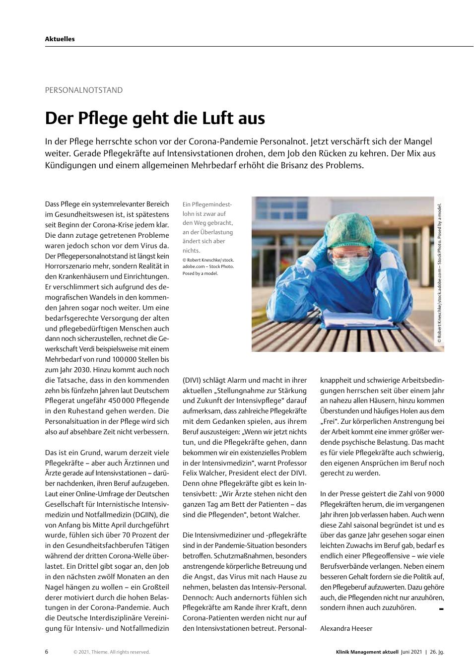 Vorschauseite 1: Personalmangel: Der Pflege geht die Luft aus