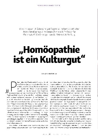 Vorschauseite 1: "Homöopathie ist ein Kulturgut."