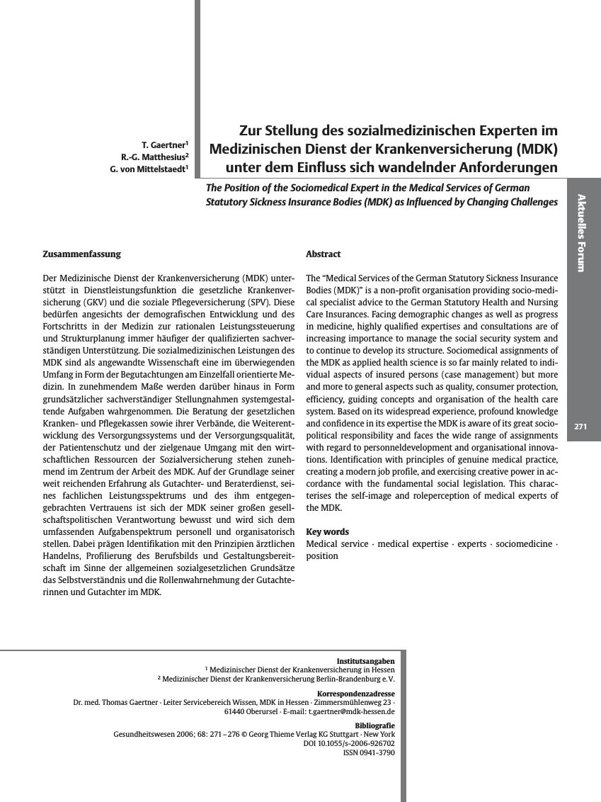 Vorschauseite 1: Zur Stellung des sozialmedizinischen Experten im Medizinischen Dienst der Krankenversicherung (MDK) unter dem Einfluss sich wandelnder Anforderungen