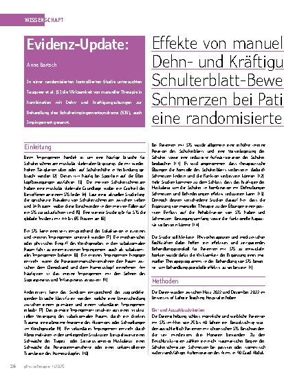 Vorschauseite 1: Effekte von manueller Therapie in Kombination mit Dehnund Kräftigungsübungen zur Verbesserung der Schulterblatt-Beweglichkeit, funktionellen Kapazität.