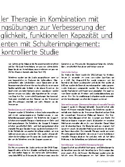 Vorschauseite 2: Effekte von manueller Therapie in Kombination mit Dehnund Kräftigungsübungen zur Verbesserung der Schulterblatt-Beweglichkeit, funktionellen Kapazität.