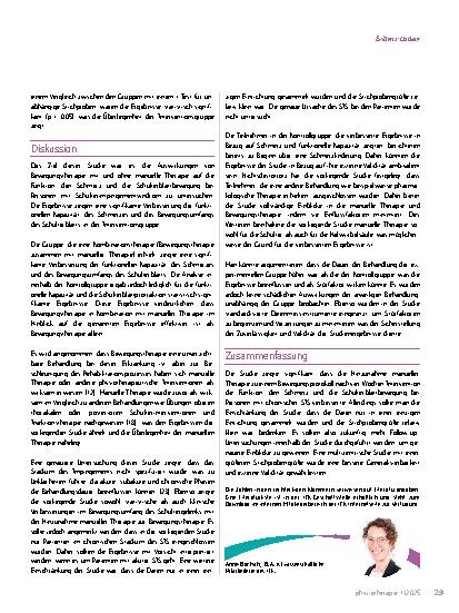 Vorschauseite 4: Effekte von manueller Therapie in Kombination mit Dehnund Kräftigungsübungen zur Verbesserung der Schulterblatt-Beweglichkeit, funktionellen Kapazität.