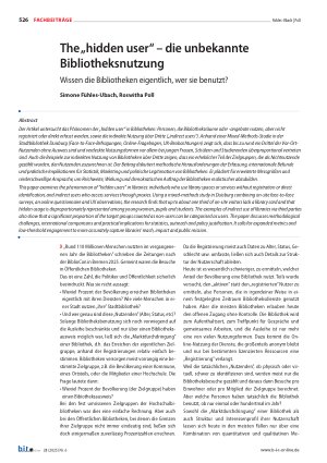 Vorschauseite 1: The „hidden user“ – die unbekannte Bibliotheksnutzung Wissen die Bibliotheken eigentlich, wer sie benutzt?