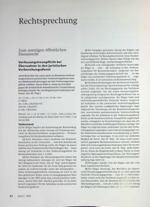 Vorschauseite 1: Zum sonstigen öffentlichen Dienstrecht Verfassungstreuepflicht bei Übernahme in den juristischen Vorbereitungsdienst