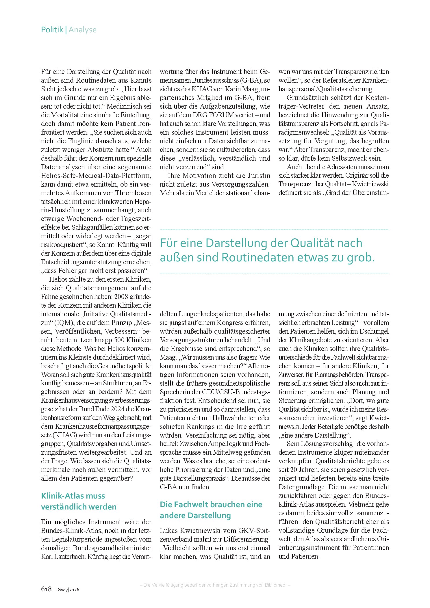 Vorschauseite 2: Qualitätstransparenz: Bloß nicht mit Daten erschlagen werden