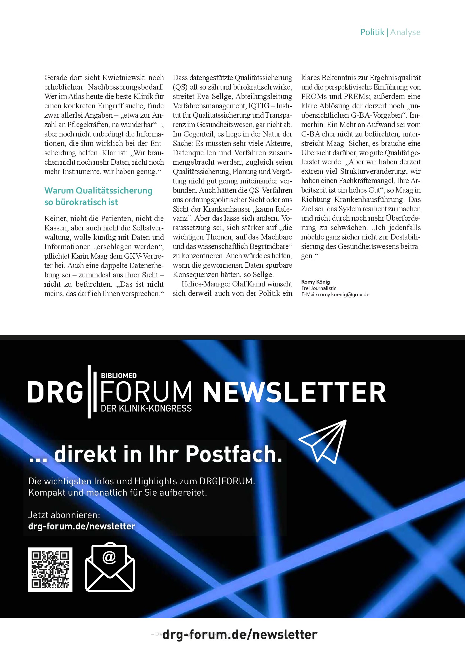 Vorschauseite 3: Qualitätstransparenz: Bloß nicht mit Daten erschlagen werden