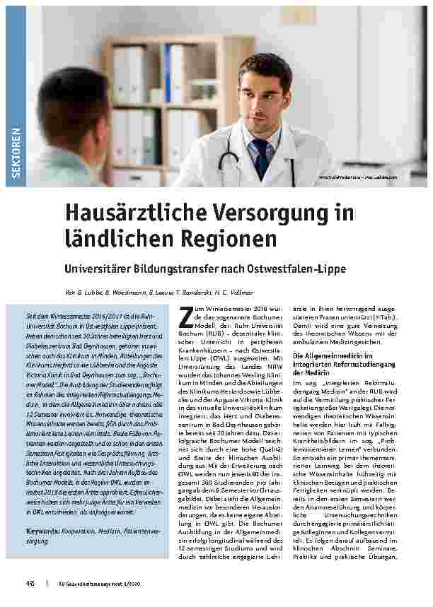 Vorschauseite 1: Hausärztliche Versorgung in ländlichen Regionen Universitärer Bildungstransfer nach Ostwestfalen-Lippe