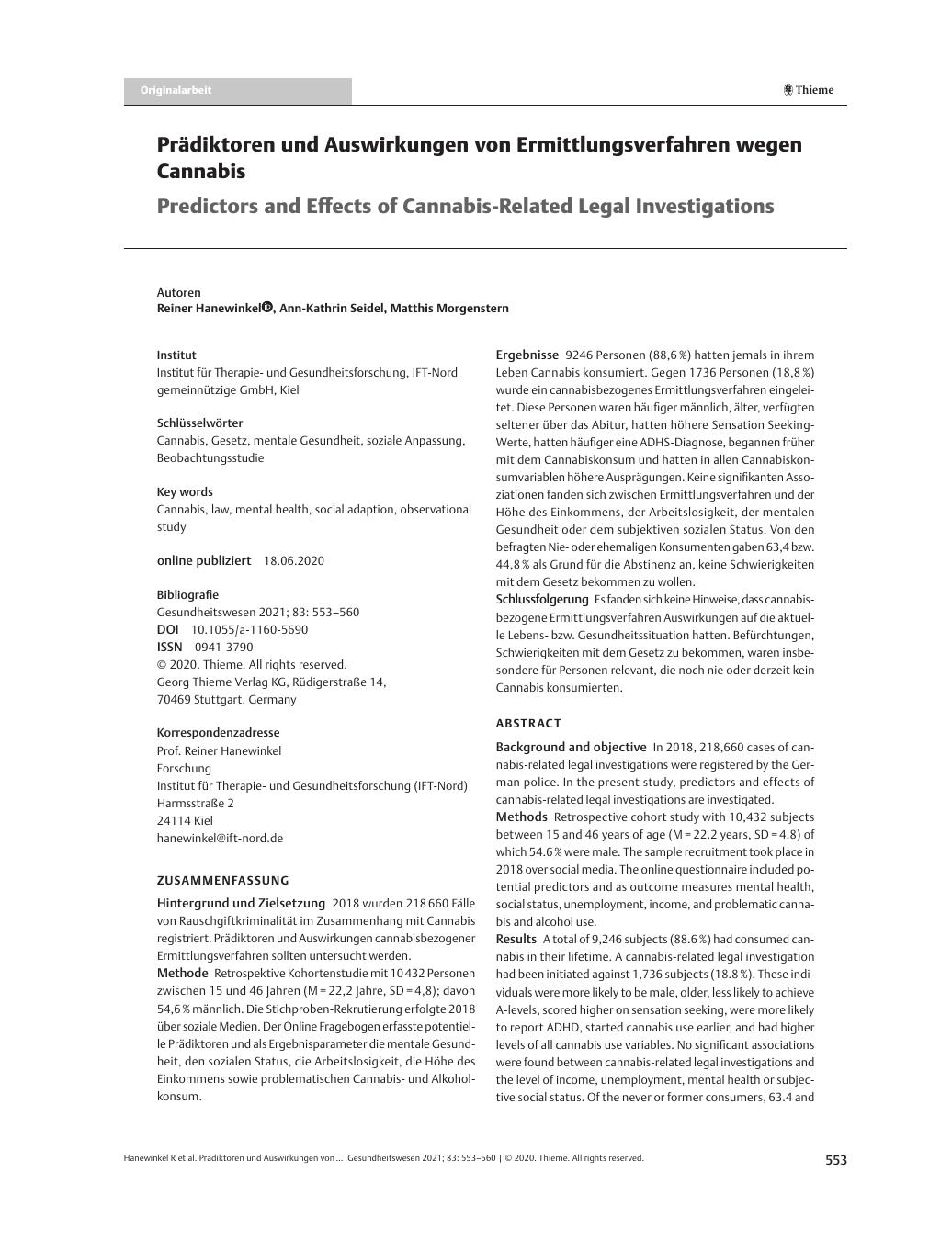 Vorschauseite 1: Prädiktoren und Auswirkungen von Ermittlungsverfahren wegen Cannabis