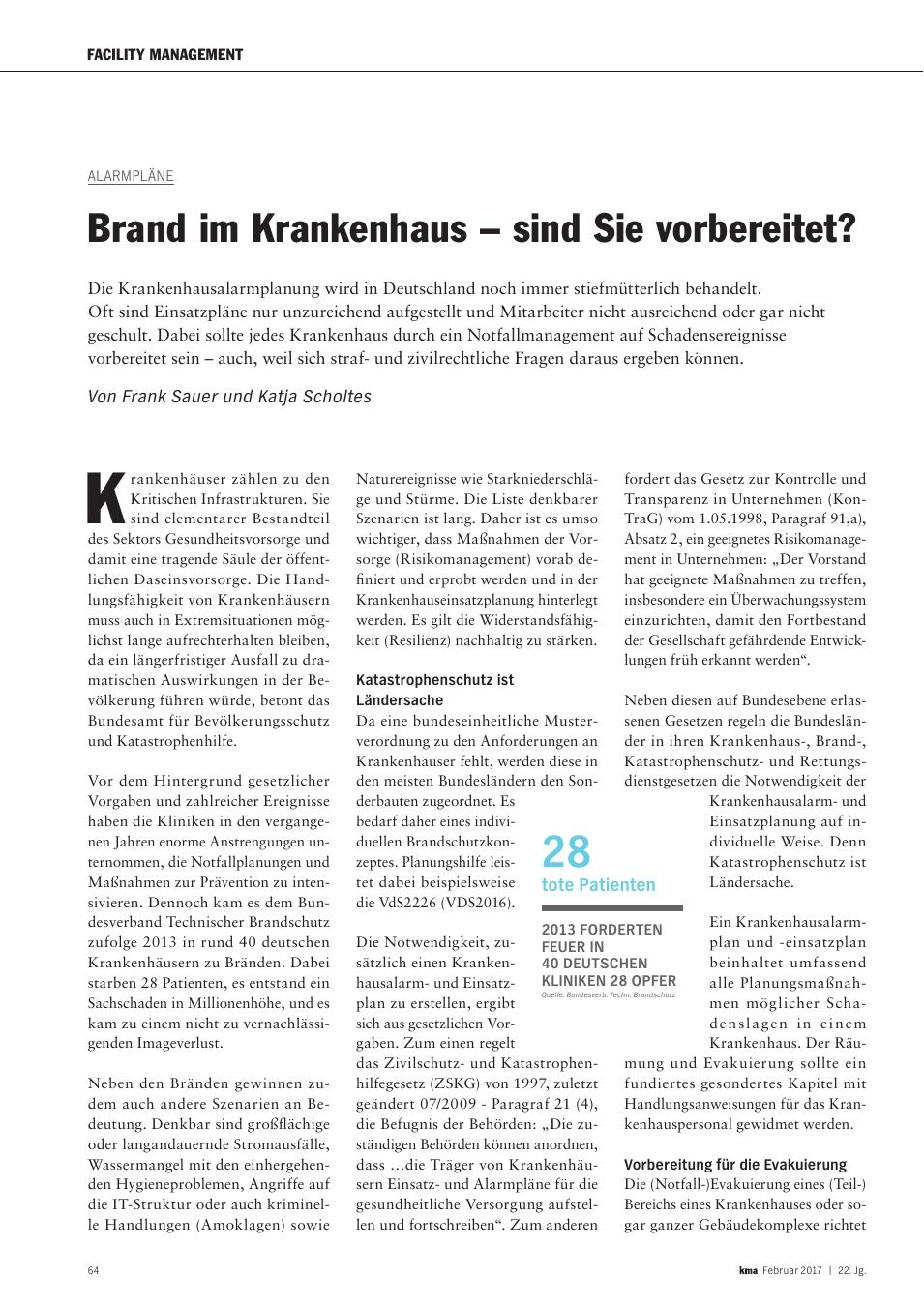 Vorschauseite 1: Alarmpläne: Brand im Krankenhaus – sind Sie vorbereitet?