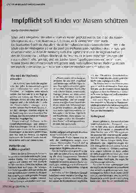 Vorschauseite 1: Impfpflicht soll Kinder vor Masern schützen.