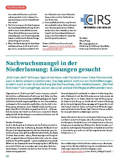 Vorschauseite 2: CIRS Berlin: Der aktuelle Fall Anmeldung einer Anschlussheil behandlung