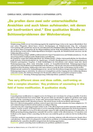 Vorschauseite 1: „Da prallen dann zwei sehr unterschiedliche Ansichten und auch Ideen aufeinander, mit denen wir konfrontiert sind. “ Eine qualitative Studie zu Schlüsselproblemen der Wohnberatung