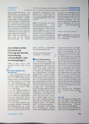 Vorschauseite 1: Zum Widerruf der Erlaubnis zur Führung der Berufsbezeichnung »Gesundheitsund Krankenpfleger«