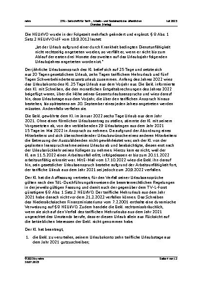 Vorschauseite 4: Tarifrecht Verfall tariflichen Urlaubs – Verlängerung tariflicher Verfallsfristen – Wirkung von Verwaltungsvorschriften