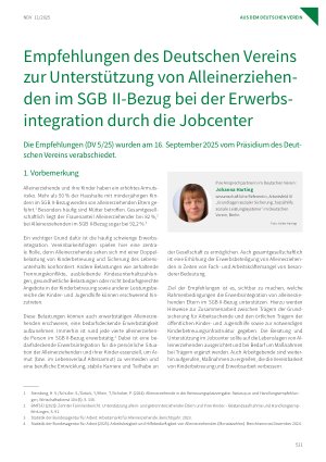 Vorschauseite 1: Empfehlungen des Deutschen Vereins zur Unterstützung von Alleinerziehenden im SGB II-Bezug bei der Erwerbsintegration durch die Jobcenter