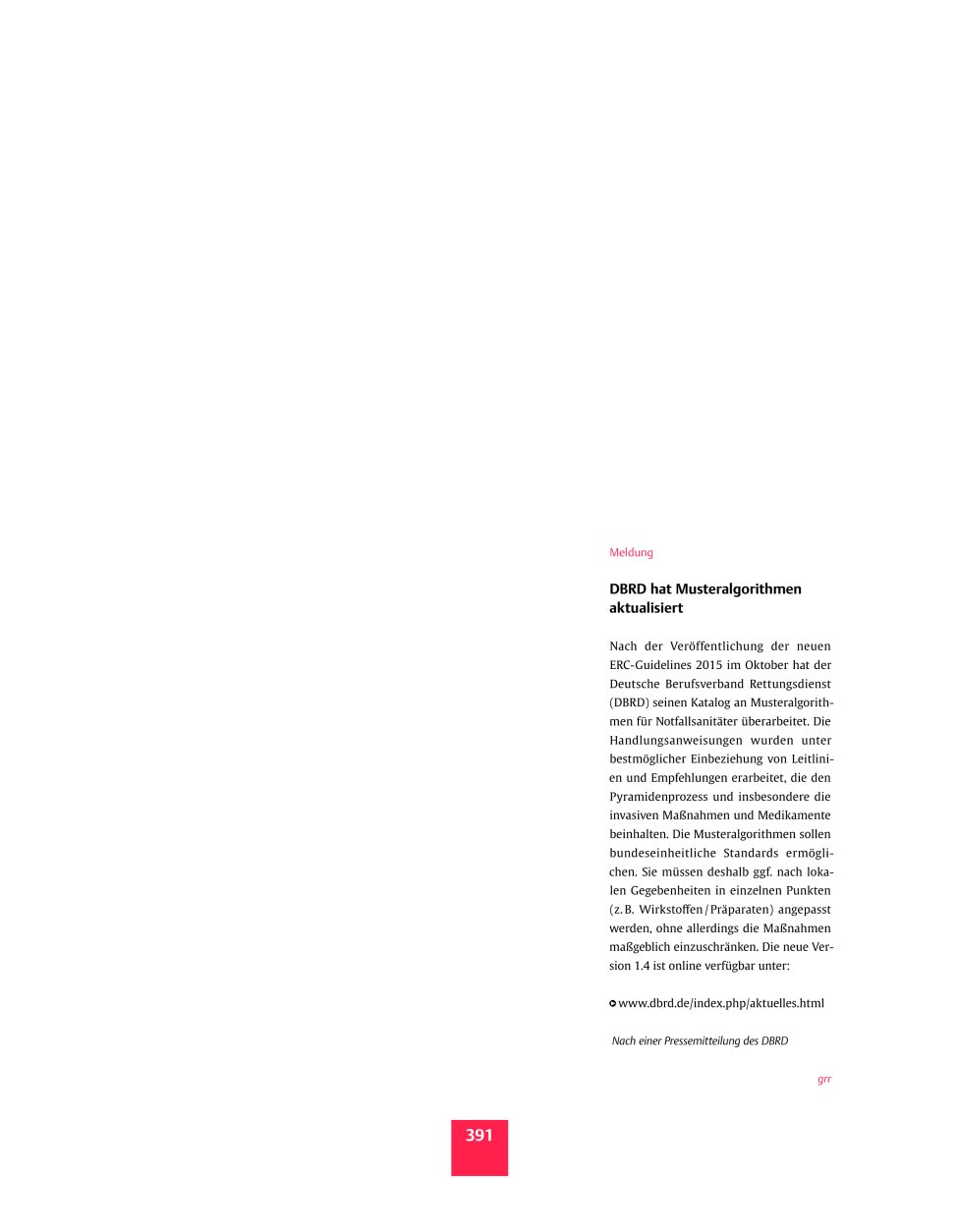 Vorschauseite 1: Meldung – DBRD hat Musteralgorithmen aktualisiert