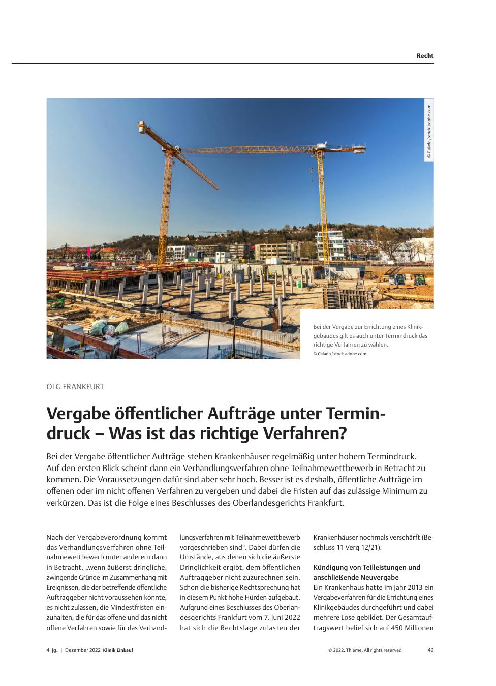Vorschauseite 1: OLG Frankfurt: Vergabe öffentlicher Aufträge unter Termindruck – Was ist das richtige Verfahren?