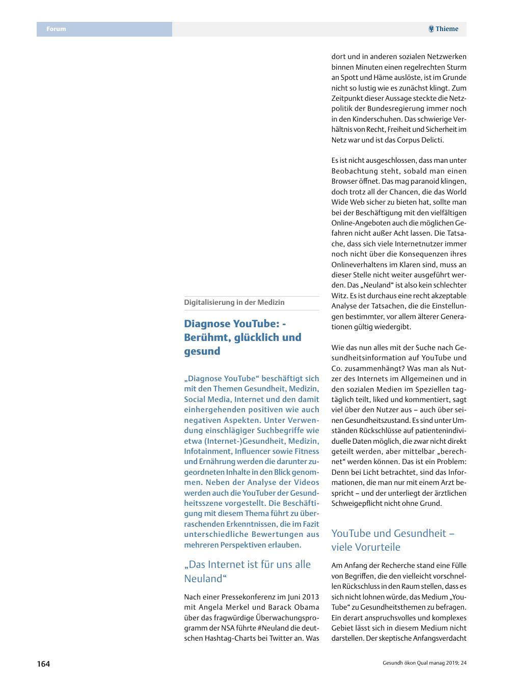 Vorschauseite 1: Digitalisierung in der Medizin – Diagnose YouTube: Berühmt, glücklich und gesund