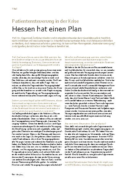 Vorschauseite 1: Patientensteuerung in der Krise Hessen hat einen Plan