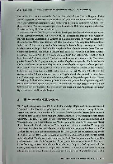 Vorschauseite 2: Besondere Beratungsbedarfe von Klientinnen der Pflegeberatung während der COVID-19-Pandemie: Eine qualitative Studie