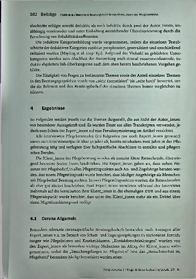 Vorschauseite 4: Besondere Beratungsbedarfe von Klientinnen der Pflegeberatung während der COVID-19-Pandemie: Eine qualitative Studie