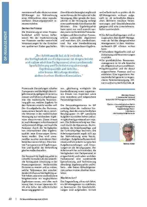 Vorschauseite 3: OP-Management etabliert Unternehmenskultur, Effizienz und Qualitätssicherung. Standortbestimmung und kritische Fragen zur Wirksamkeit.