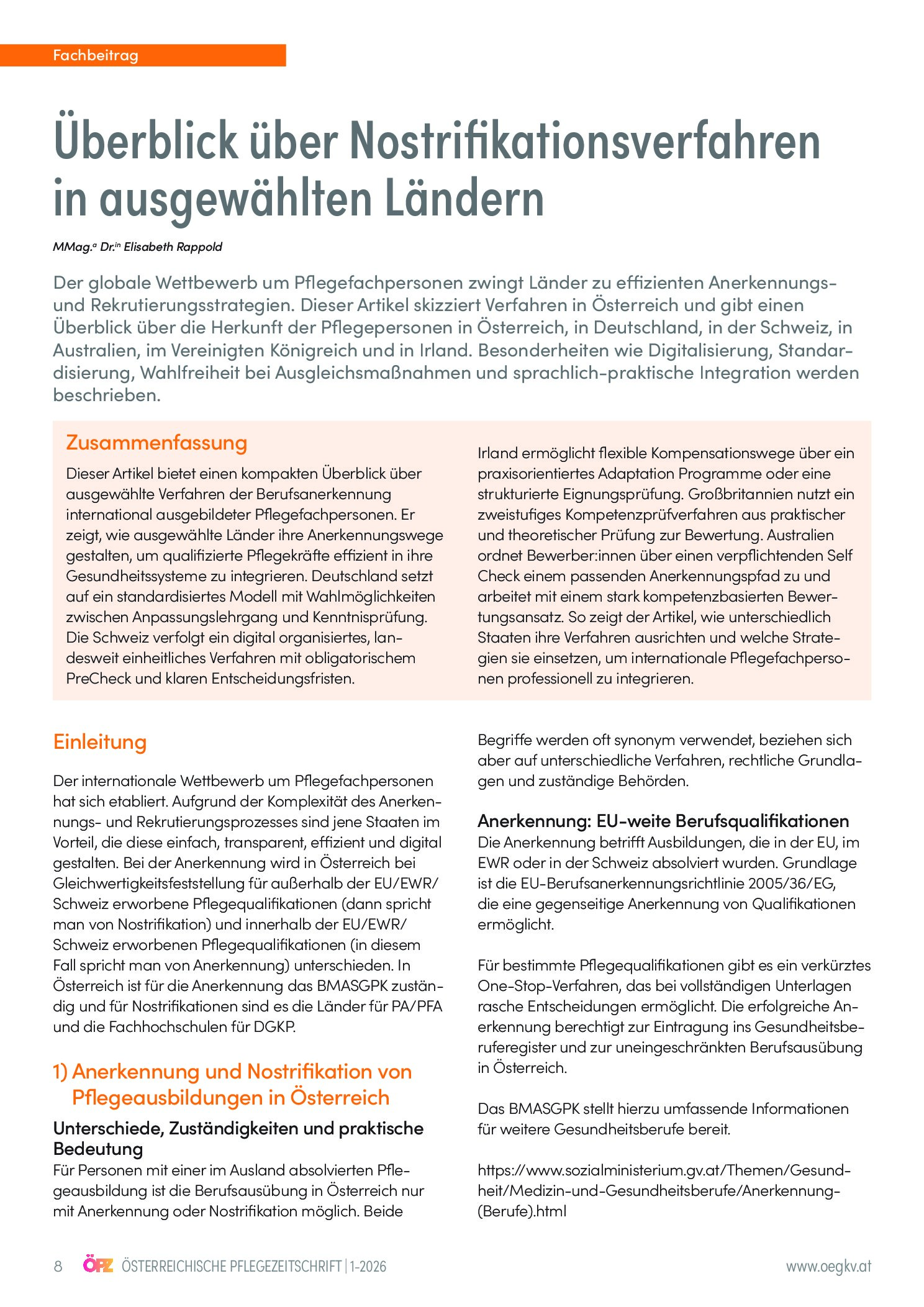 Vorschauseite 1: Überblick über Nostrifikationsverfahren in ausgewählten Ländern