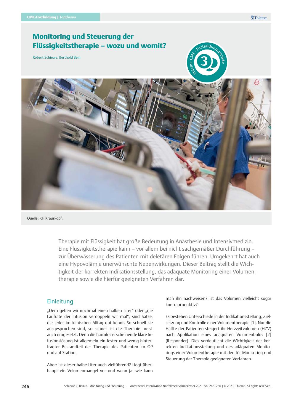 Vorschauseite 1: Monitoring und Steuerung der Flüssigkeitstherapie – wozu und womit?
