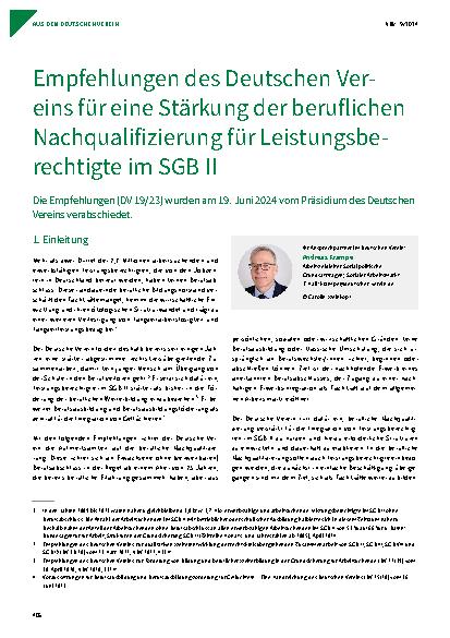 Vorschauseite 1: Empfehlungen des Deutschen Vereins für eine Stärkung der beruflichen Nachqualifizierung für Leistungsberechtigte im SGB II