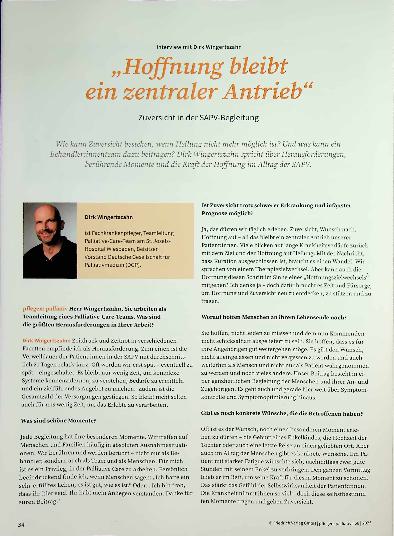 Vorschauseite 1: „Hoffnung bleibt ein zentraler Antrieb" Zuversicht in der SAPV-Begleitung