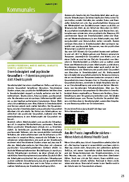 Vorschauseite 1: Erwerbslosigkeit und psychische Gesundheit – Präventionsprogramm statt Abwärtsspirale