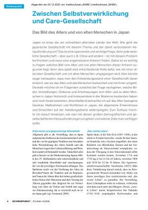 Vorschauseite 1: Zwischen Selbstverwirklichung und Care-Gesellschaft Das Bild des Alters und von alten Menschen in Japan