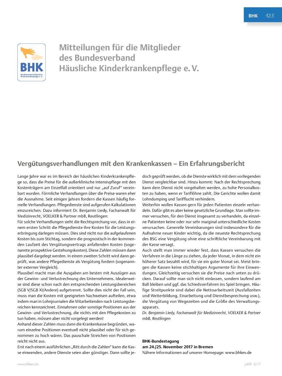 Vorschauseite 1: Mitteilungen für die Mitglieder des Bundesverband Häusliche Kinderkrankenpflege e. V.