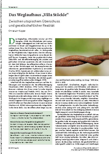 Vorschauseite 1: Das Weglaufhaus „Villa Stöckle“ Zwischen utopischem Überschuss und gesellschaftlicher Realität