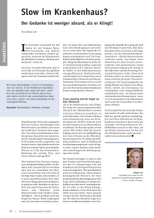 Vorschauseite 1: Slow im Krankenhaus? Der Gedanke ist weniger absurd, als er klingt!
