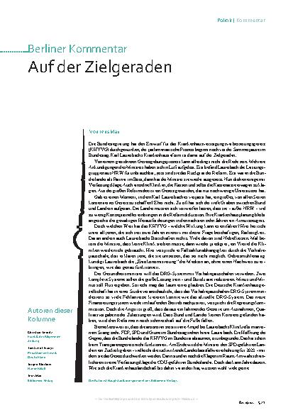 Vorschauseite 1: Auf der Zielgeraden.