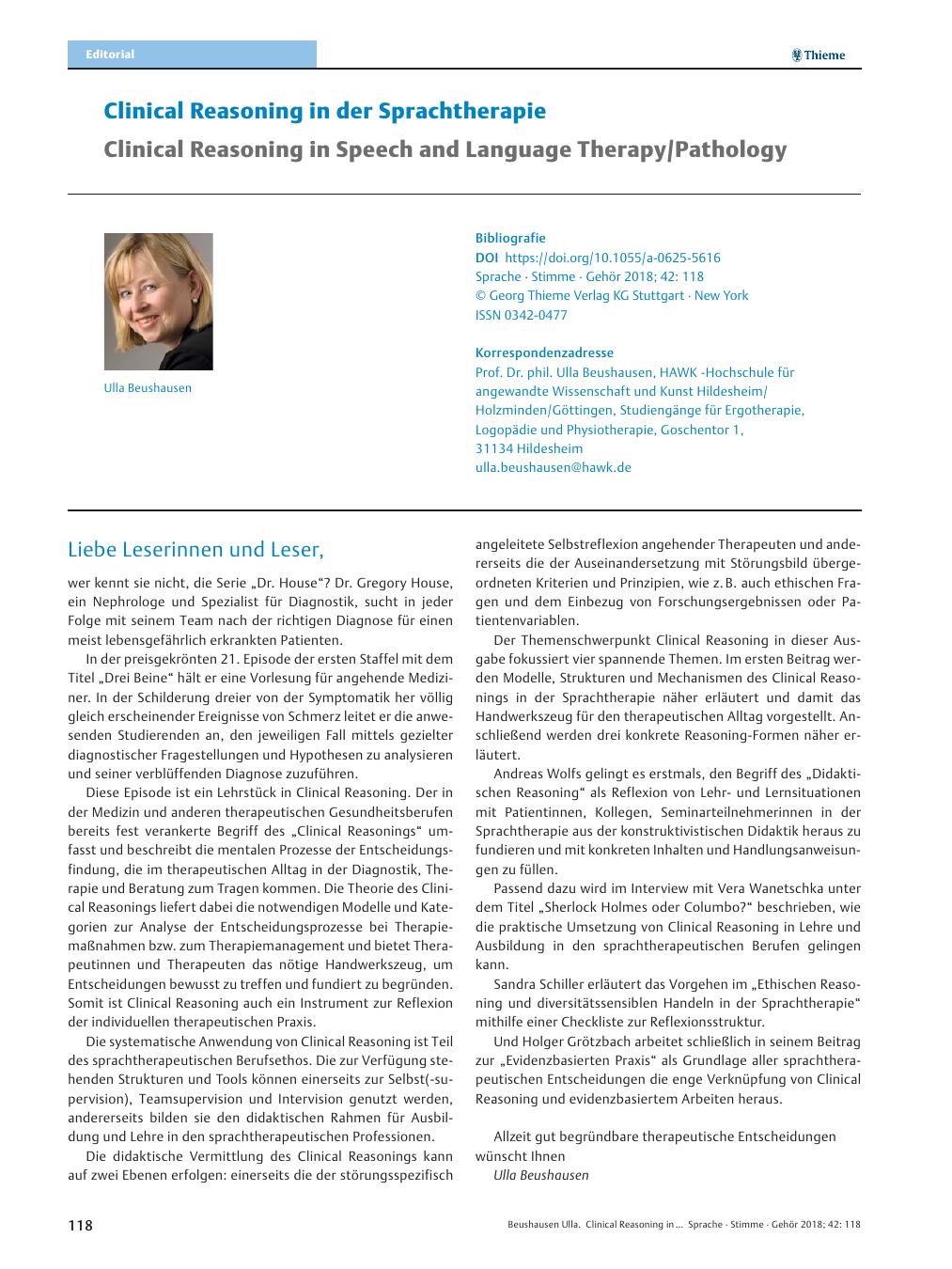 Vorschauseite 1: Clinical Reasoning in der Sprachtherapie