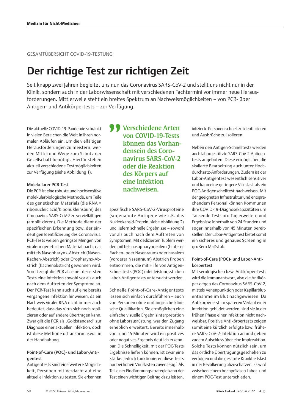 Vorschauseite 1: Gesamtübersicht Covid-19-Testung: Der richtige Test zur richtigen Zeit
