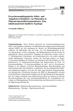 Vorschauseite 1: Erwachsenenpädagogische Selbstund Aufgabenverständnisse von Planenden in Migrant: innenselbstorganisationen. Eine inhaltsanalytisch fundierte Typologie
