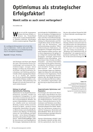 Vorschauseite 1: Optimismus als strategischer Erfolgsfaktor! Womit sollte es auch sonst weitergehen?