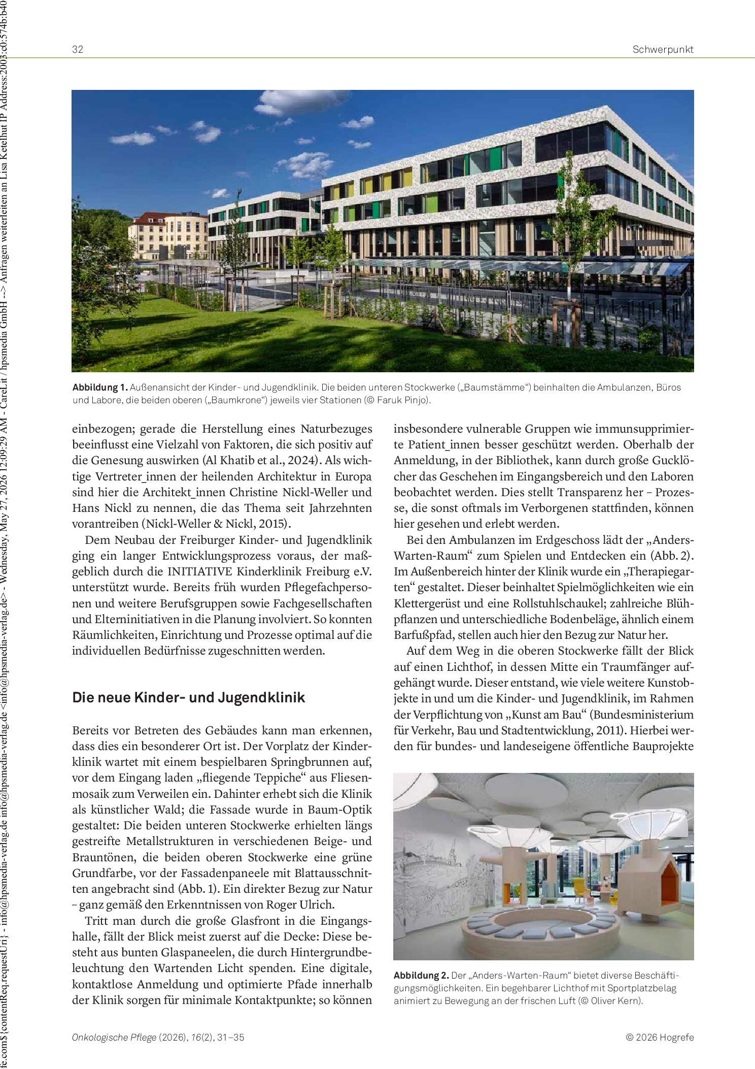 Vorschauseite 2: Heilende Architektur – Wenn Gebäude die Gesundheit fördern. Einblick in die neue Kinder- und Jugendklinik Freiburg