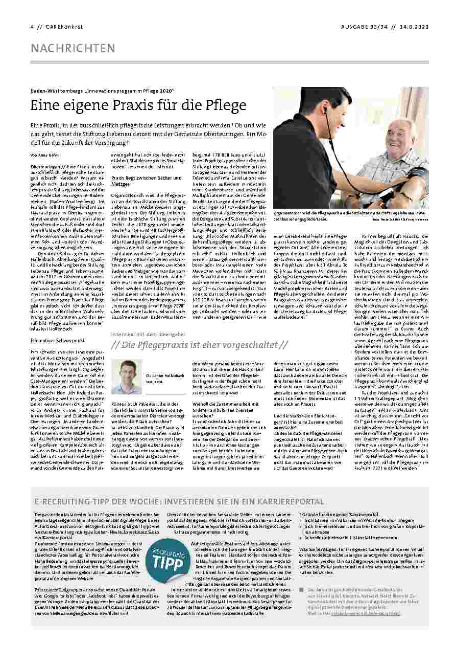 Vorschauseite 1: Eine eigene Praxis für die Pflege.
