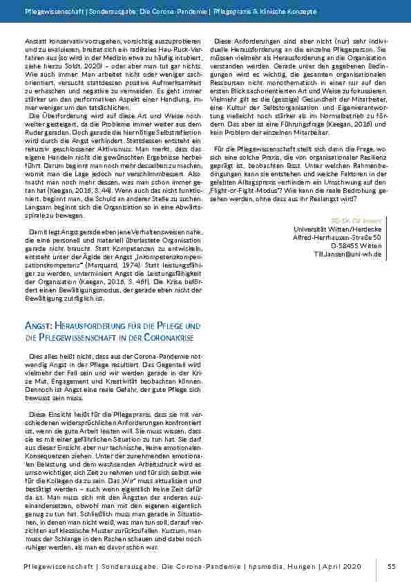 Vorschauseite 3: Angst vor Corona – Bedrohung der Pflege durch die Logik eines Affekts
