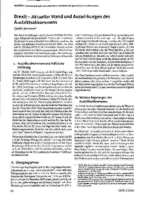 Vorschauseite 1: Brexit - Aktueller Stand und Auswirkungen des Austrittsabkommens